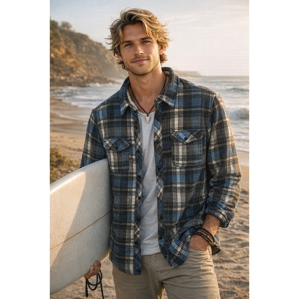 O'Neill Super Fleece Lined Flannel Jacket Men's Size Medium Blue Plaid NEW